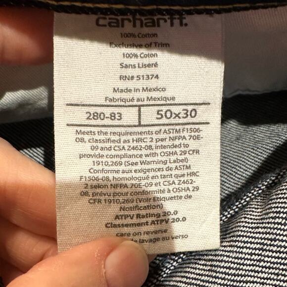 Carhartt FR Mens Size 50 x 30 Fire Resistant 100% Cotton Denim Jeans - Picture 6 of 8